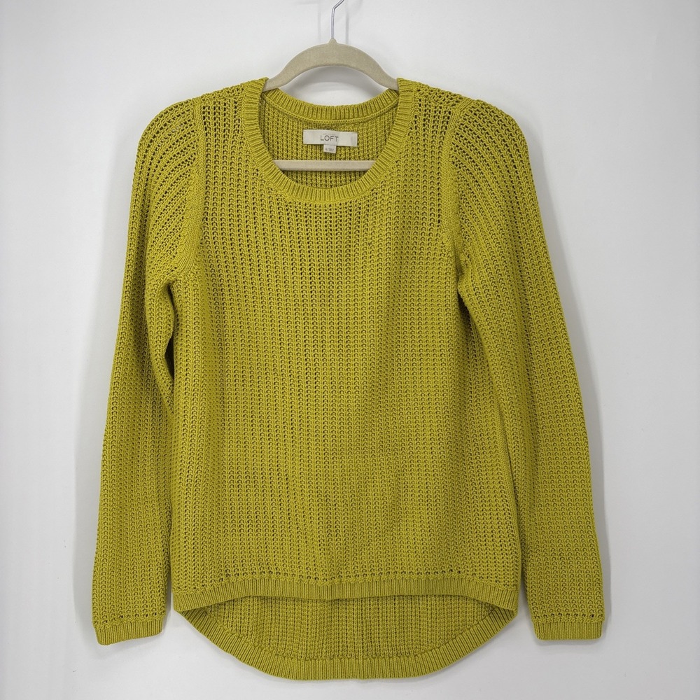 Loft Ribbed Knit Tunic Sweater Womens Medium Lime‎ Green High Low